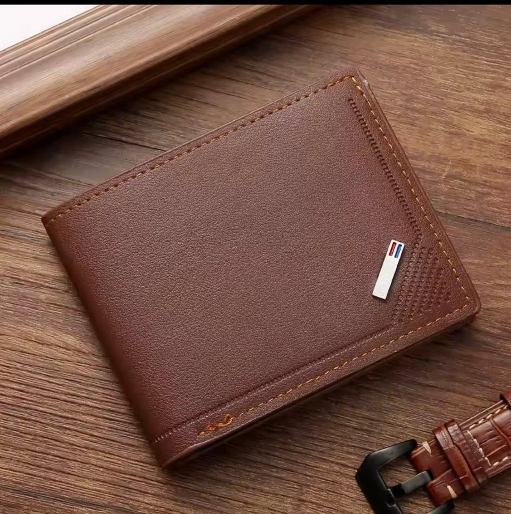 Men's leather short wallet thin wallet foldable minimalist soft leather wallet