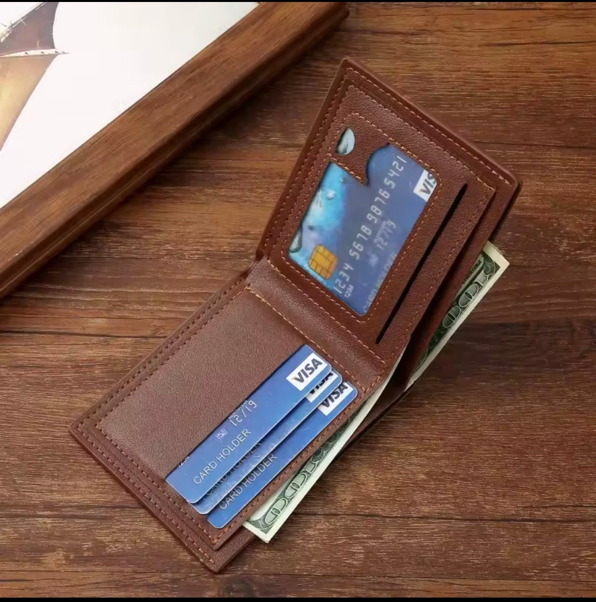 Men's leather short wallet thin wallet foldable minimalist soft leather wallet